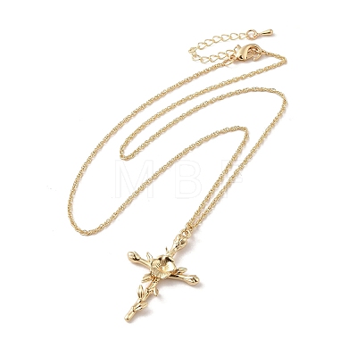 304 Stainless Steel Cross with Flower Pendant Necklaces for Women NJEW-A020-03B-G-1