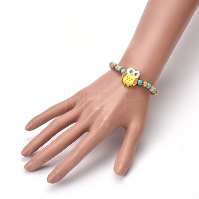 Wood Beads Kids Stretch Bracelets BJEW-JB04129-02-1
