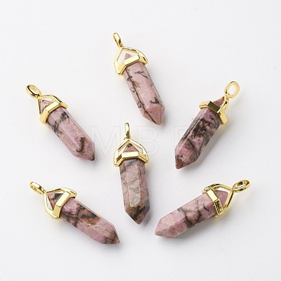 Natural Rhodonite Double Terminated Pointed Pendants G-G902-B18-1