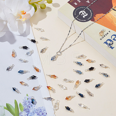 48Pcs 8 Color Glass Pendants PALLOY-PH01783-1