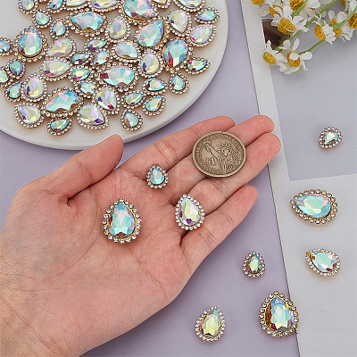 Teardrop Alloy Glass Sew on Rhinestone FIND-FG0004-28A-1
