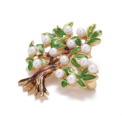 Christmas Tree Enamel Pin with Resin Pearl JEWB-A004-31G-1