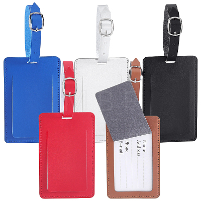 5Pcs 5 Colors Rectangle PU Leather Luggage Tag AJEW-ME0002-85-1
