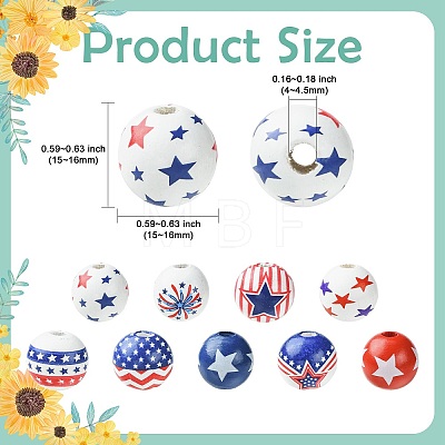 90Pcs 9 Styles Printed Wood European Beads WOOD-CJ0002-69-1