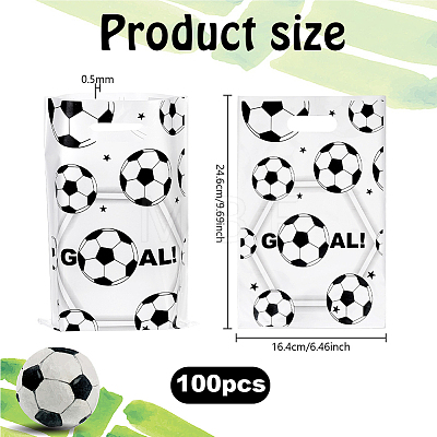 100Pcs Football Print Plastic Gift Bags with Die Cut Hole Handle ABAG-WH0045-101B-1