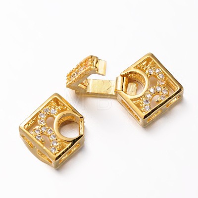 Rhombus Brass Micro Pave Cubic Zirconia Fold Over Clasps ZIRC-F013-02G-FF-1