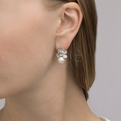 Clover Shape Rhodium Plated 925 Sterling Silver Cubic Zirconia Hoop Earrings YL5089-1