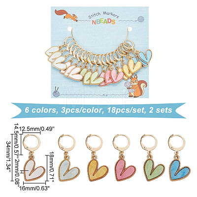 Heart Alloy & Acrylic Pendant Stitch Markers HJEW-AB00308-1
