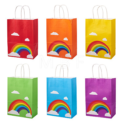 12Pcs 6 Colors Paper Rainbow Printed Carry Storage Tote Bags ABAG-TA0002-05A-1