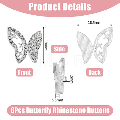 DICOSMETIC 6Pcs 1-Hole Zinc Alloy Crystal Rhinestone Shank Buttons BUTT-DC0001-09-1