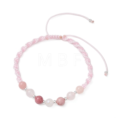 Natural White Moonstone & Natural Rose Quartz & Natural Pink Opal & Natural Rhodochrosite Gradient Color Round Bead with Nylon Thread BJEW-JB12917-01-1