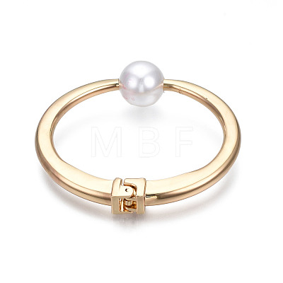 ABS Plastic Pearl Round Beaded Open Cuff Bangle BJEW-S118-110G-1
