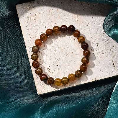 Natural Dragon Veins Agate Beaded Stretch Bracelets for Women Men BJEW-F483-01-1