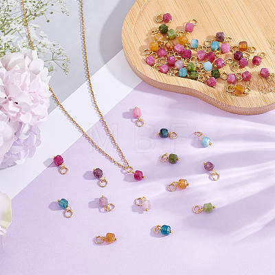 50Pcs Natural Colorful Tourmaline Faceted Table Cut Cube Charms G-HY0002-05-1