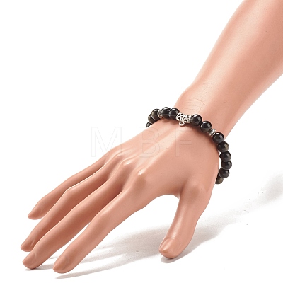 Natural Golden Sheen Obsidian Stretch Bracelet with Alloy Beads BJEW-JB08017-02-1