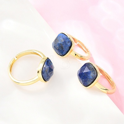 Natural Lapis Lazuli Finger Rings with Brass Findings G-H353-04G-02-1