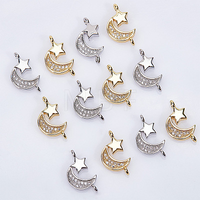 12Pcs 2 Colors Brass Micro Pave Clear Cubic Zirconia Connector Charms FIND-HY0001-21-1
