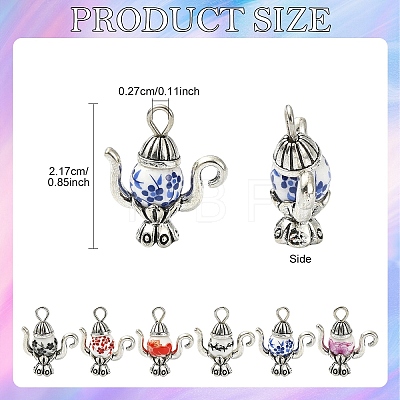 30Pcs 6 Styles Handmade Flower Printed Porcelain with Alloy Pendants PALLOY-YW00214-1