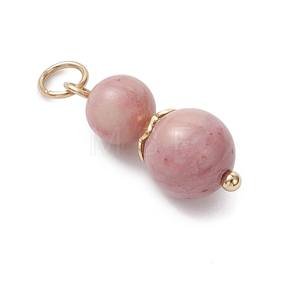 3Pcs 3 Styles Natural Rose Quartz & Dyed Striped Agate/Banded Agate Round Beaded Pendants PALLOY-JF04701-05-1