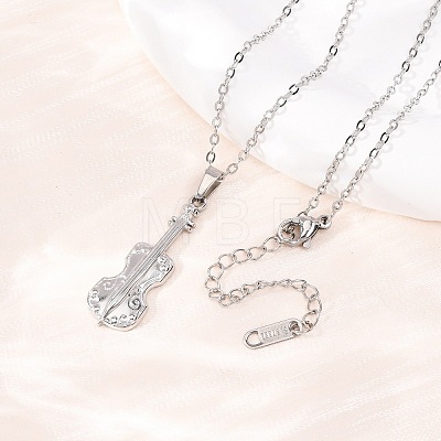 304 Stainless Steel Violin Pendant Cable Chain Necklaces for Men Women NJEW-K308-11P-1