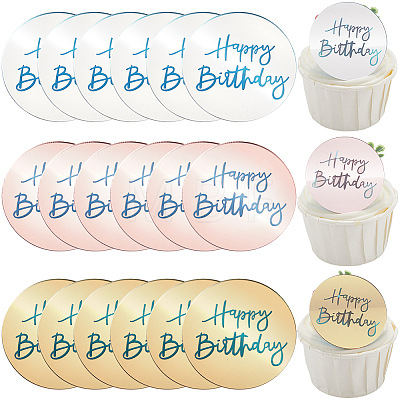 21Pcs 3 Colors Mirror Effect Acrylic Birthday Cupcake Insert Card Decoration AJEW-SP0001-67A-1