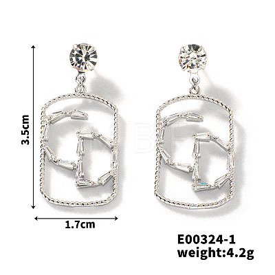 Geometric Hollow Brass Clear Cubic Zirconia Stud Earrings RV3263-2-1