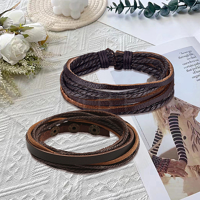 1Pc Cowhide Leather Cord Multi-strand Bracelets BJEW-CL0001-48A-1
