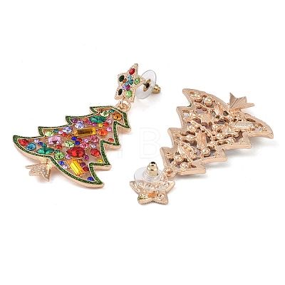 Christmas Tree Alloy Colorful Rhinestone Dangle Stud Earrings for Women EJEW-L203-10KCG-1