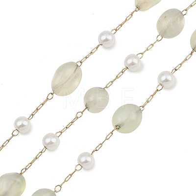 Natural Prehnite Nuggets & 316 Stainless Steel Handmade Link Chains CHS-K021-14G-06-1