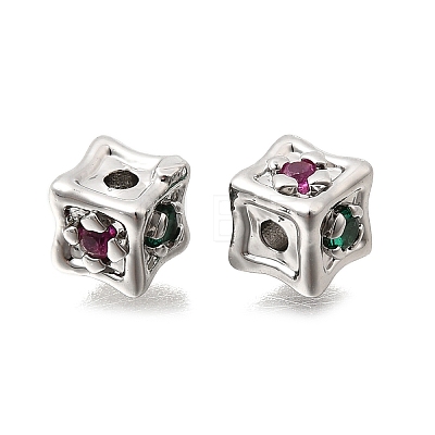 Brass Micro Pave Colorful Cubic Zirconia Beads KK-N289-25P-1