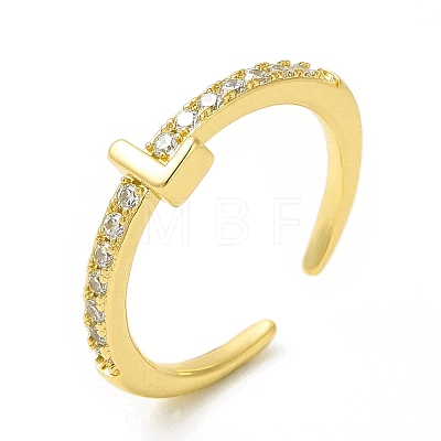 Clear Cubic Zirconia Initial Letter Open Cuff Ring RJEW-H120-09G-L-1
