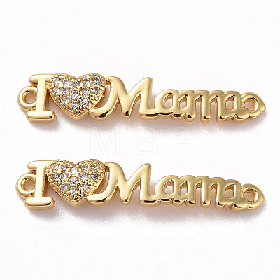 Mother's Day Brass Micro Pave Clear Cubic Zirconia Connector Charms ZIRC-F134-31G-1