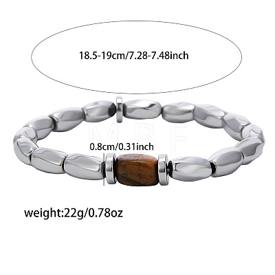 Synthetic Non-magnetic Hematite & Natural Tiger Eye Beaded Stretch Bracelets for Men WG47D8F-01-1
