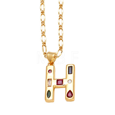 Brass Pave Colorful Cubic Zirconia Initial Pendant Necklaces FS-WG26597-08-1