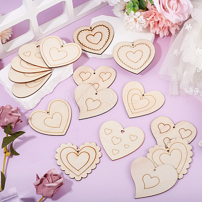 16Pcs 8 Styles Unfinished Wood Heart Pendants WOOD-TA0002-99-1