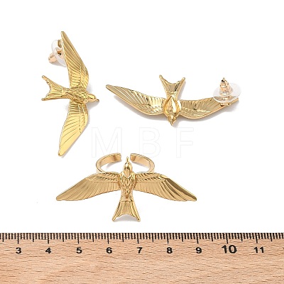 Peace Dove 304 Stainless Steel Stud Earring & Cuff Rings Sets SJEW-C008-03G-1