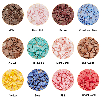 420Pcs 12 Colors 2-Hole Baking Paint Glass Seed Beads SEED-FH0001-03-1