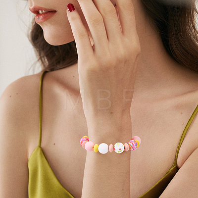 95Pcs 21 Styles Printed Round Silicone Focal Beadsm with 10Pcs Brass Rhinestone Spacer Beads SIL-BM0001-12-1