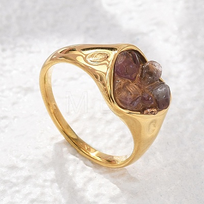 Heart Natural Amethyst Finger Rings RJEW-D303-01G-05-1