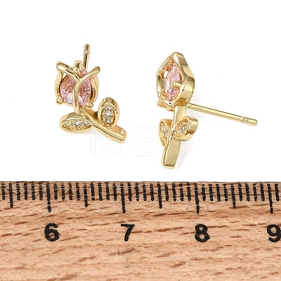 Brass Micro Pave Cubic Zirconia Stud Earrings KK-CBA8324-19G-02-1