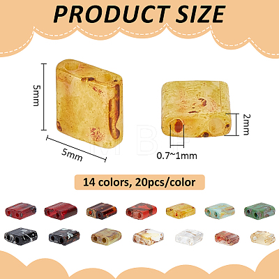 280Pcs 14 Colors 2-Hole Baking Paint Glass Seed Beads SEED-PH0002-74-1