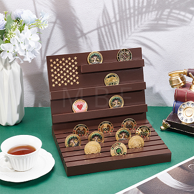 2Pcs 2 Styles Wood Commemorative Coin Storage Slotted Display Stands AJEW-WH0796-59-1