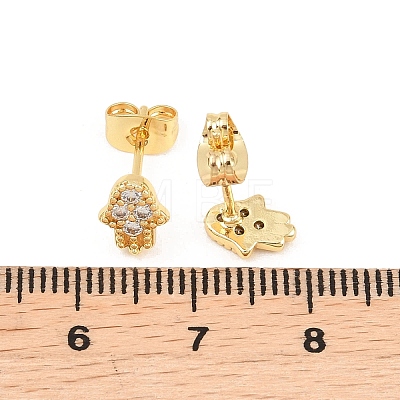 Brass Micro Pave Clear Cubic Zirconia Stud Earrings EJEW-F405-21B-G-1