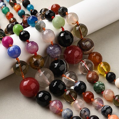 Natural Mixed Stone & Glass Round Beads Strands G-C188-01-1