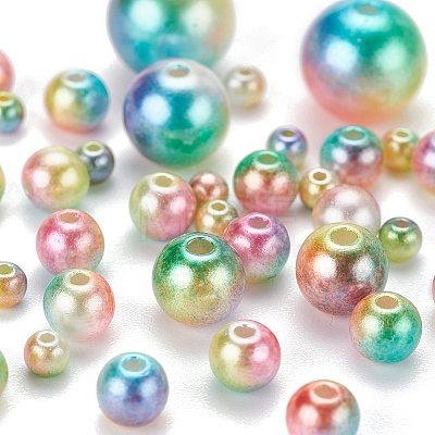 497Pcs 5 Style Rainbow ABS Plastic Imitation Pearl Beads OACR-YW0001-07B-1