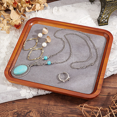 Wood Jewelry Storage Tray with Velvet Mat Inside ODIS-WH0017-082B-1