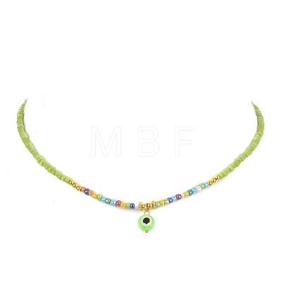 Resin Evil Eye Pendant Necklace with Glass Seed Beaded Chains NJEW-JN04378-1