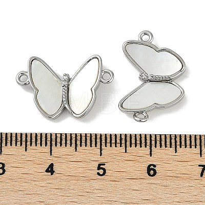 Brass Micro Pave Clear Cubic Zirconia Pave Natural Shell Butterfly Connector Charms KK-P283-05P-1