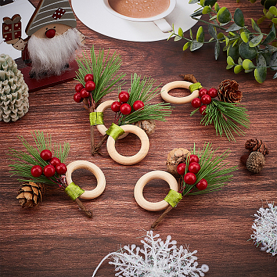 Christmas Theme Wooden Napkin Rings AJEW-WH0261-90-1