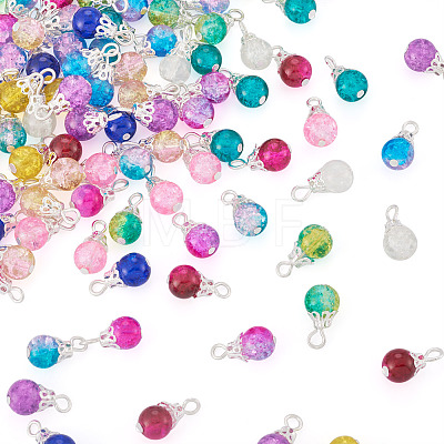 Kissitty 120Pcs 12 Colors Spray Painted Crackle Glass Pendants FIND-KS0001-28-1